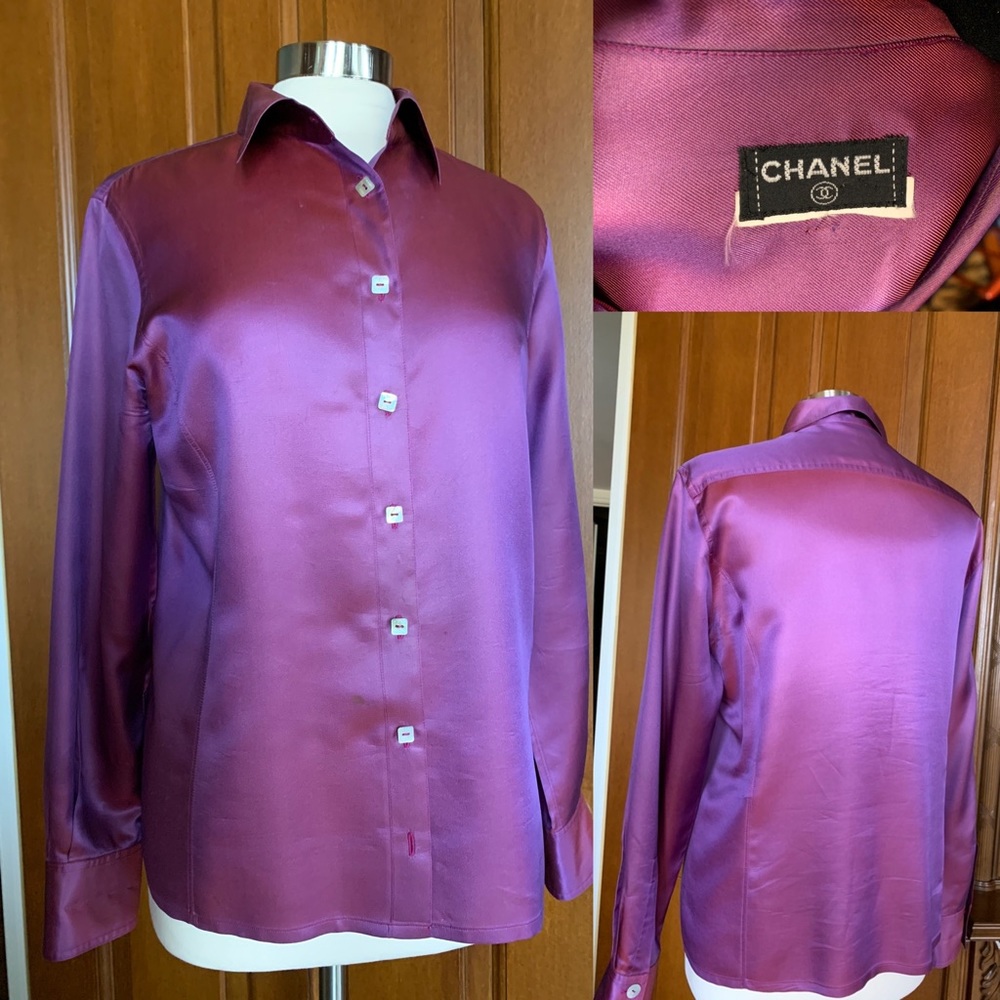 CHANEL Rare Silk 2tone iridescent fabric size 10